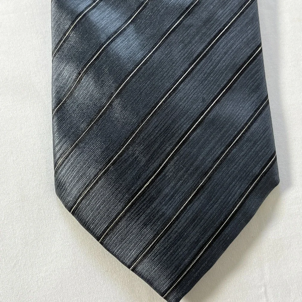 Armani‎ Collezioni Tie Gray Striped Silk Linen Blend Made in Italy Sateen Finish
